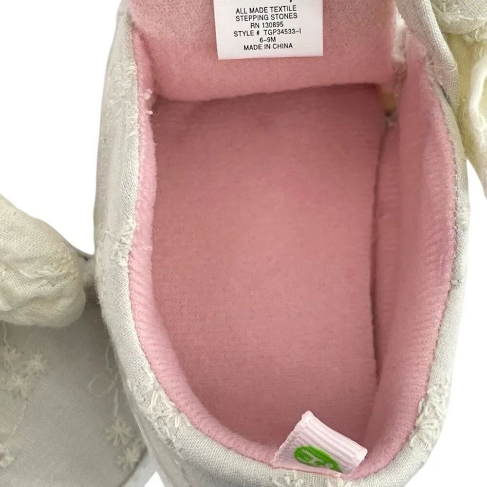 First Steps Baby Girl Floral Bow Soft Sole Shoes 6-9M Cream Embroidered - Picture 8 of 13